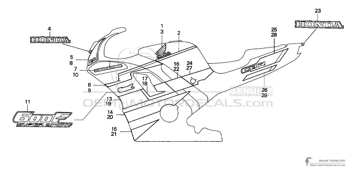 Autocollants pour Honda CBR600F HURRICANE 1991 - Blanc • Honda Autocollants OEM