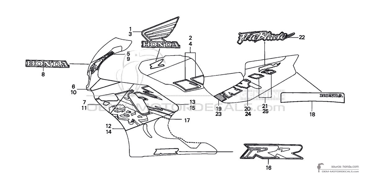 Decals for Honda CBR900RR 1992 - White • Honda OEM Decals