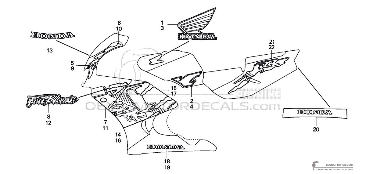 Naklejki do Honda CBR900RR 1995 - Czarny • Honda Naklejki OEM