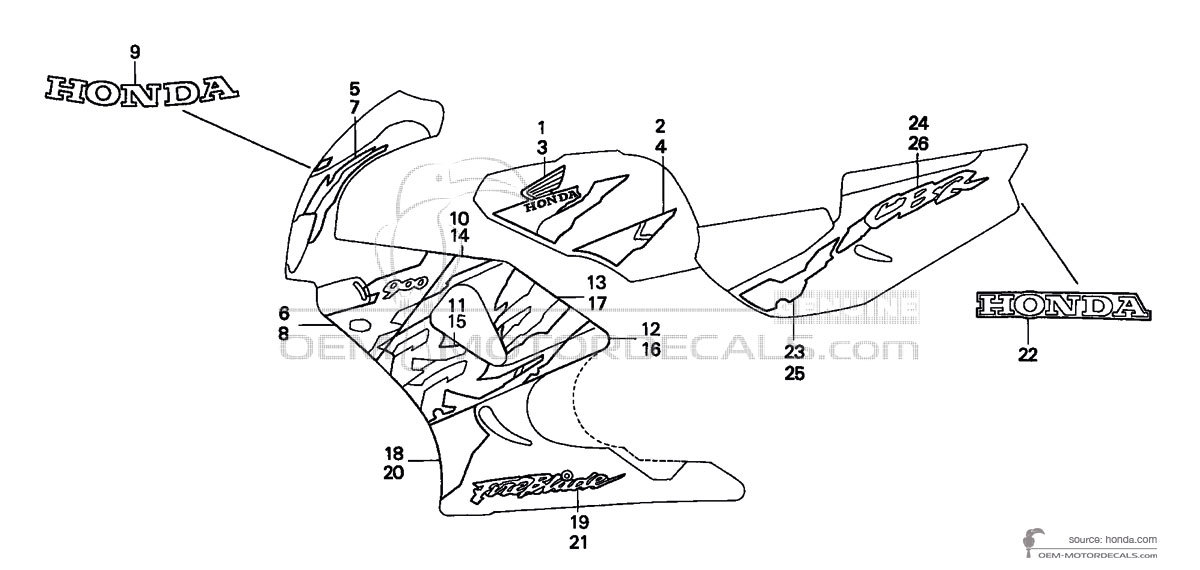 Pegatinas para Honda CBR900RR 1997 - Negro • Honda Pegatinas OEM