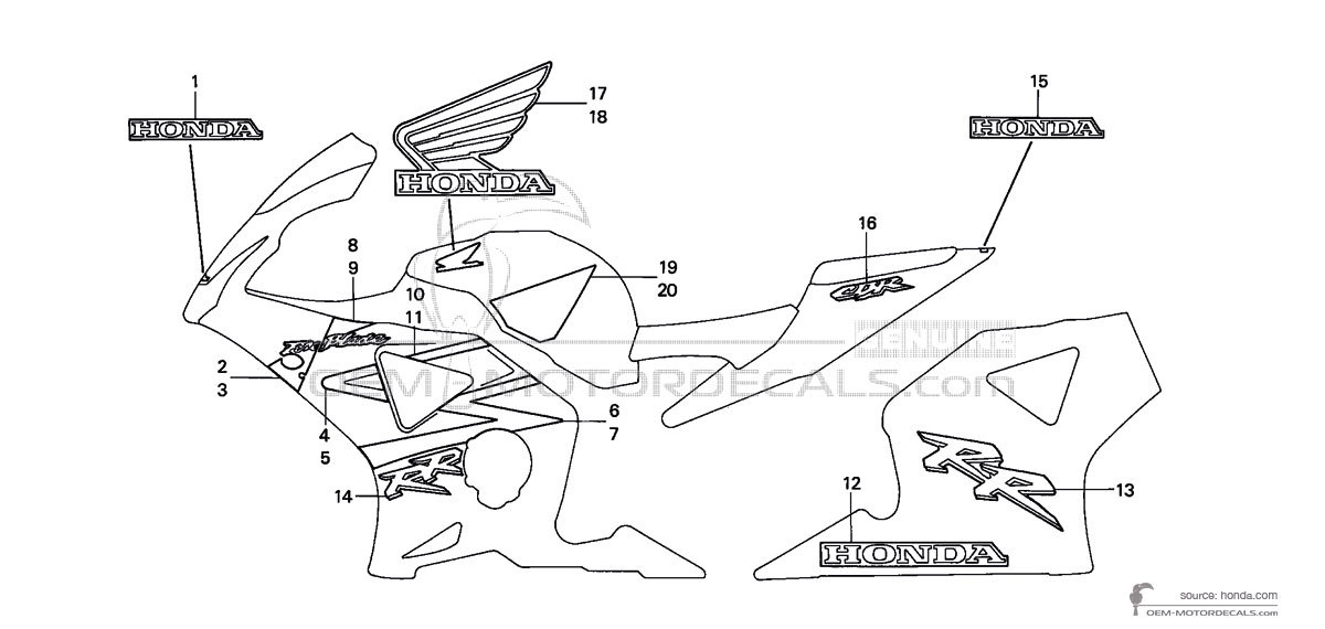Decals for Honda CBR900RR 2003 - Yellow • Honda OEM Decals