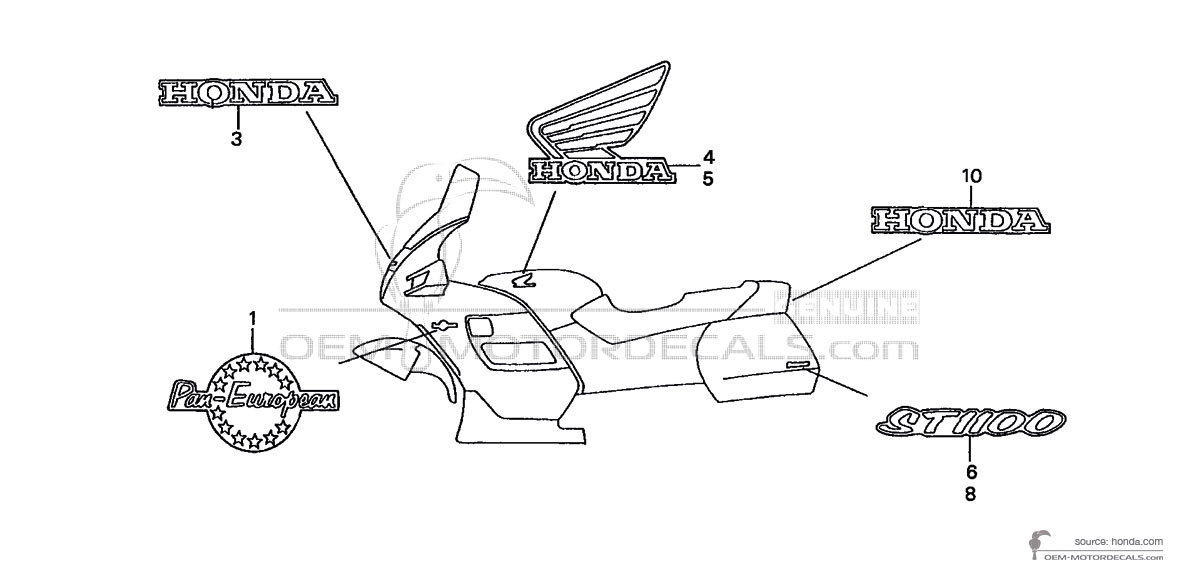 Adesivi per Honda ST1100 PAN EUROPEAN 1991 - Rosso • Honda Adesivi OEM