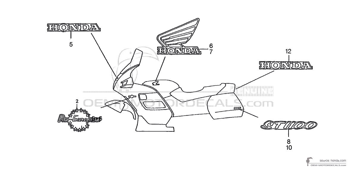 Autocollants pour Honda ST1100 PAN EUROPEAN 1992 - Argent • Honda Autocollants OEM