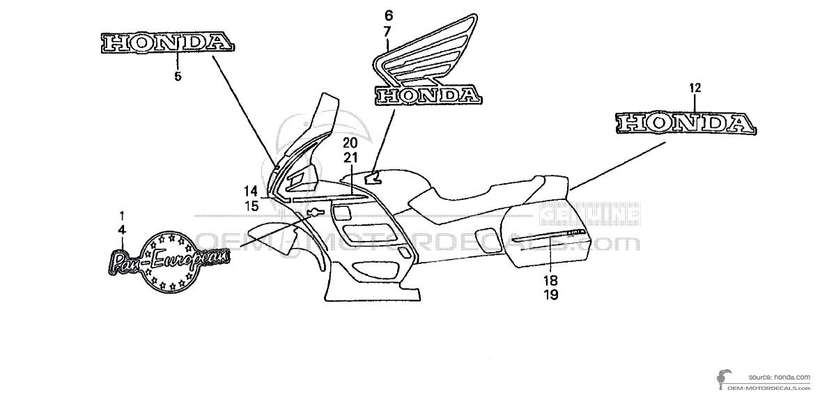 Aufkleber für Honda ST1100 PAN EUROPEAN 1994 - Blau • Honda OEM-Aufkleber