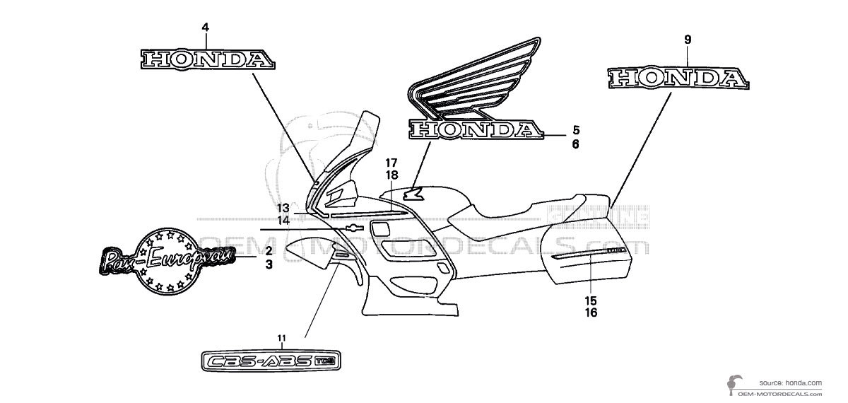 Decals for Honda ST1100 ABS PAN EUROPEAN 1996 - Black • Honda OEM Decals