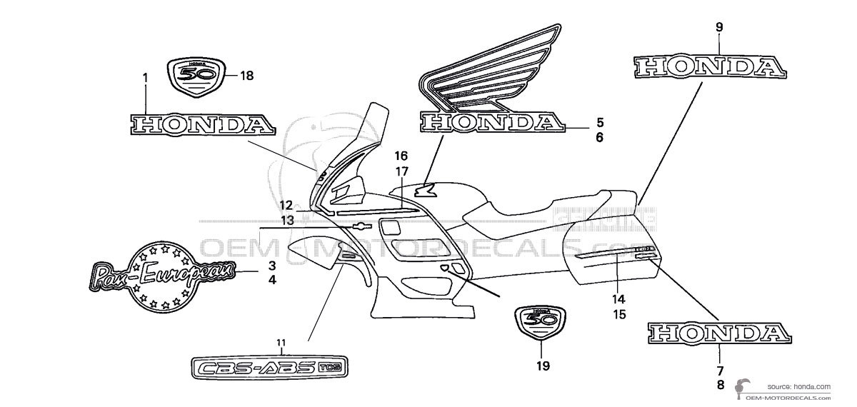 Stickers voor Honda ST1100 ABS  PAN EUROPEAN 50TH Anniversary 1999 - Goud • Honda OEM Stickers