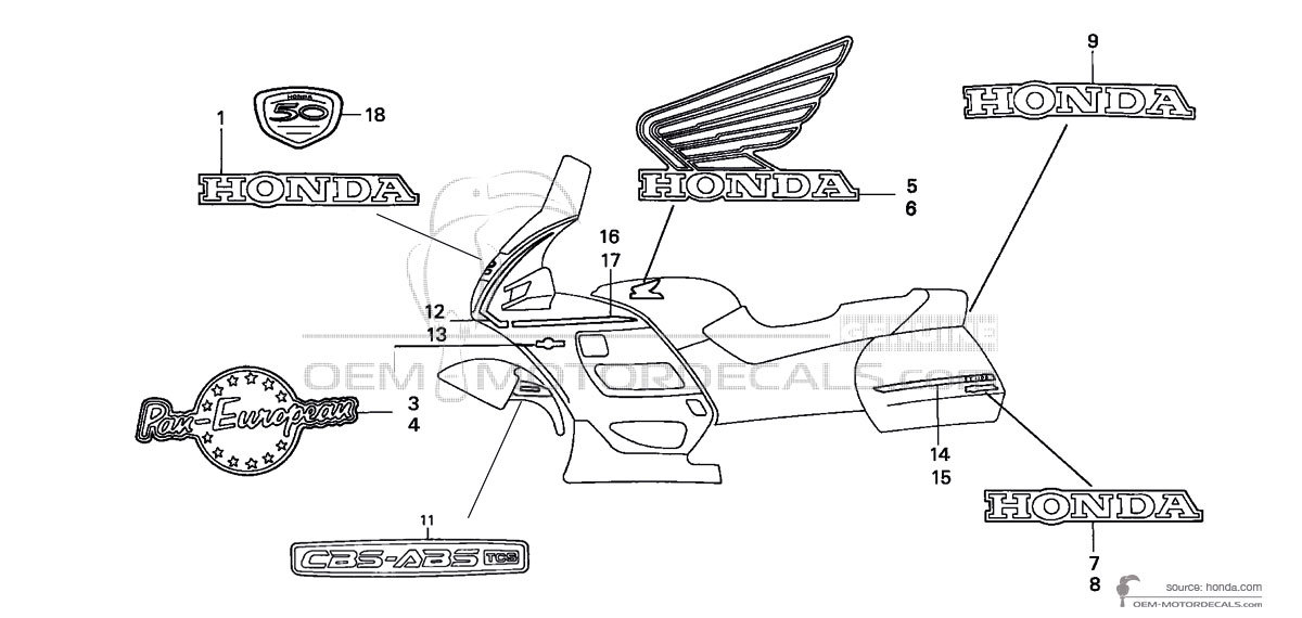 Pegatinas para Honda ST1100 ABS PAN EUROPEAN 2000 - Azul • Honda Pegatinas OEM