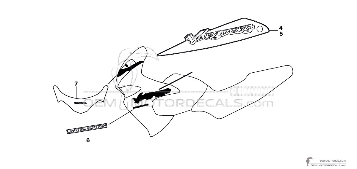 Pegatinas para Honda XL125V VARADERO 2004 - Plata • Honda Pegatinas OEM