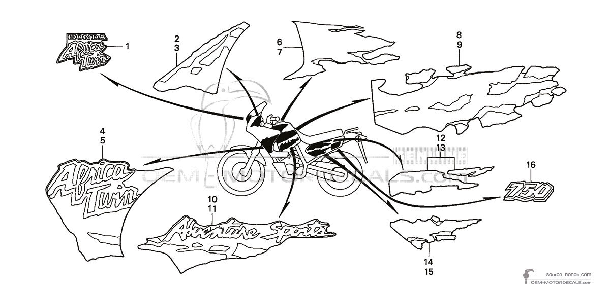 Stickers voor Honda XRV750 AFRICA TWIN 1993 - Zwart • Honda OEM Stickers