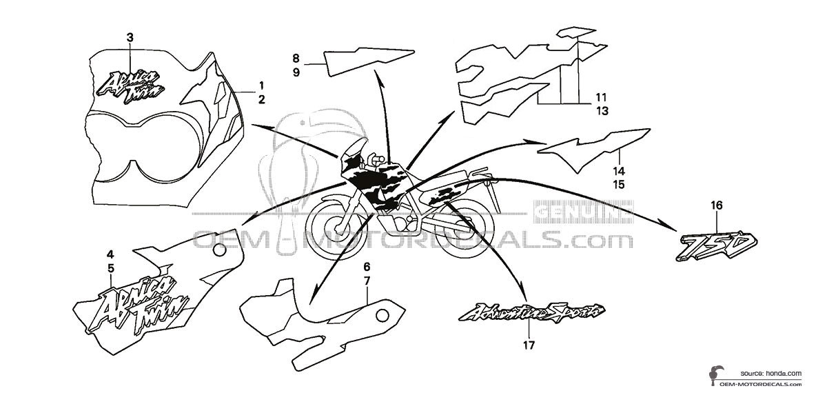 Adesivi per Honda XRV750 AFRICA TWIN 1999 - Blu • Honda Adesivi OEM