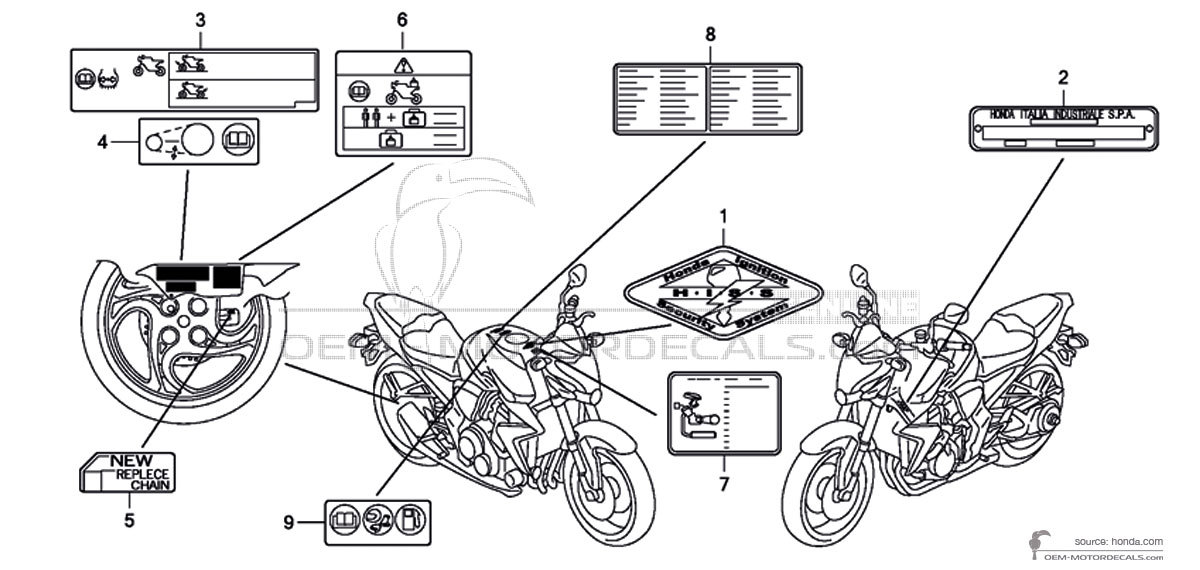 Autocollants pour Honda CB1000R - Étiquettes de mise en garde • Honda Autocollants OEM