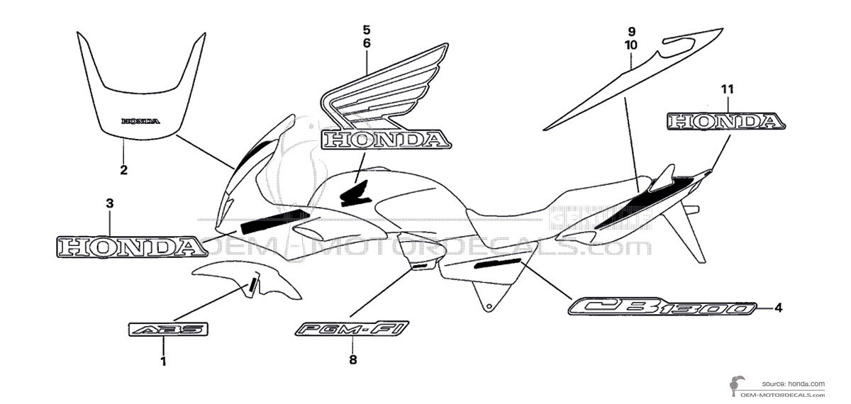 Autocollants pour Honda CB1300S 2005 - Blanc • Honda Autocollants OEM