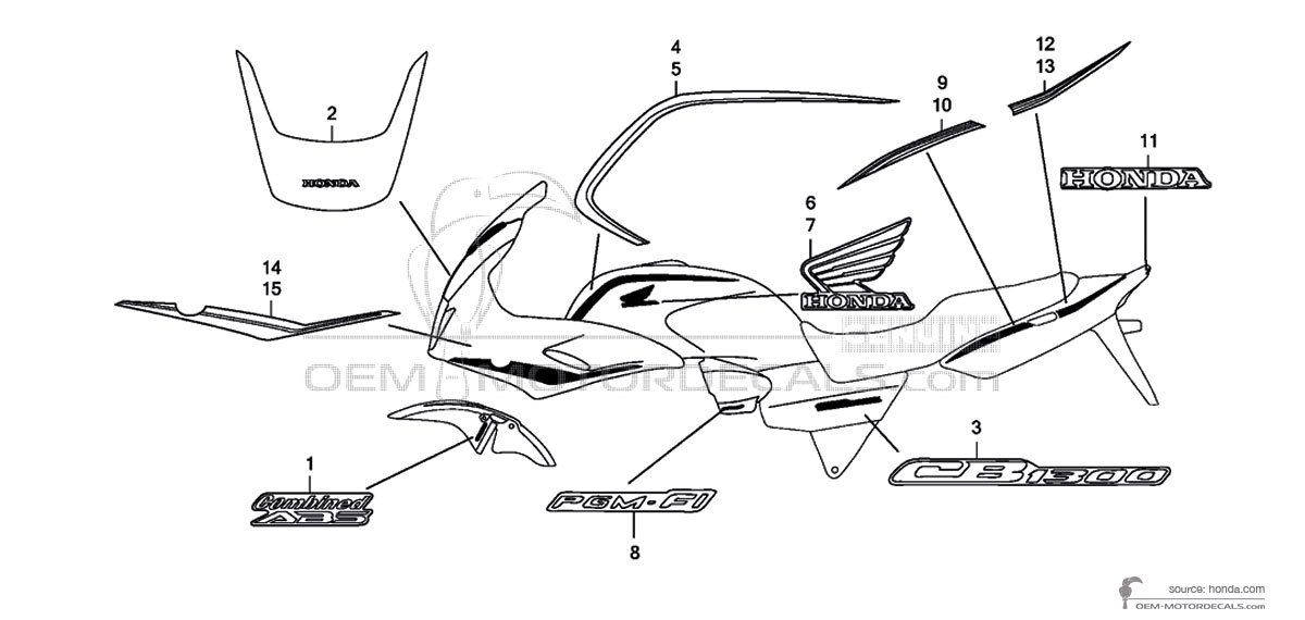 Pegatinas para Honda CB1300S 2010 - Negro • Honda Pegatinas OEM