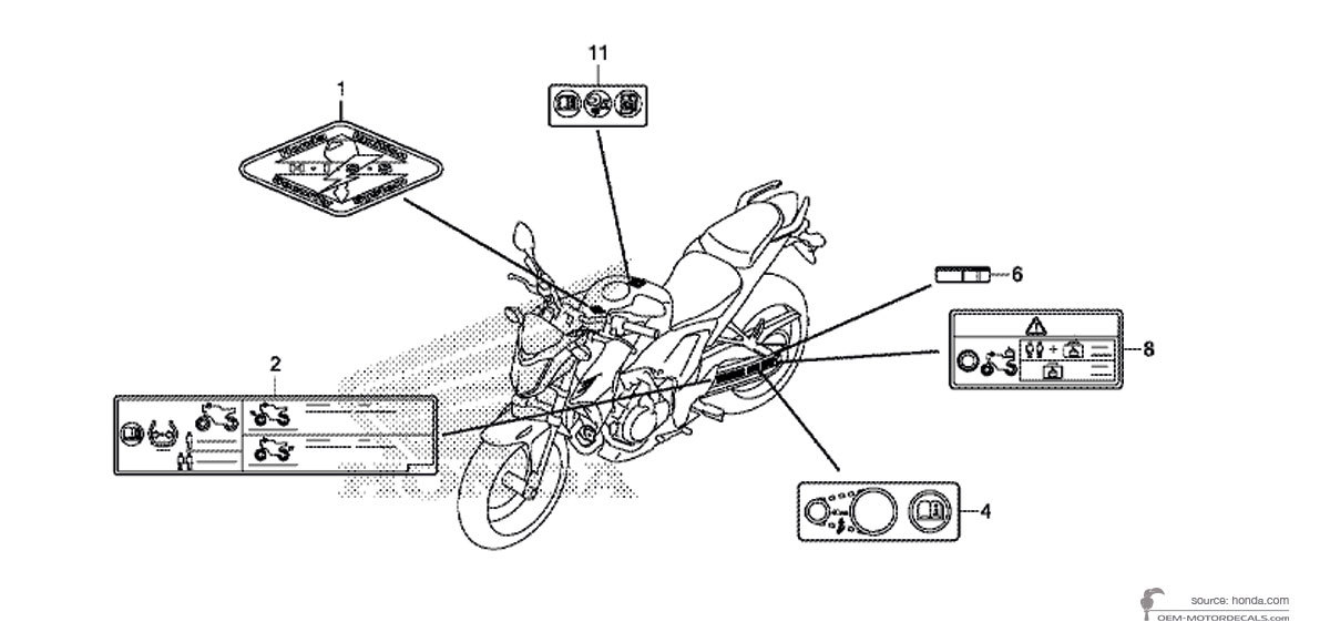 Decals for Honda CB500F - Caution labels • Honda OEM Decals