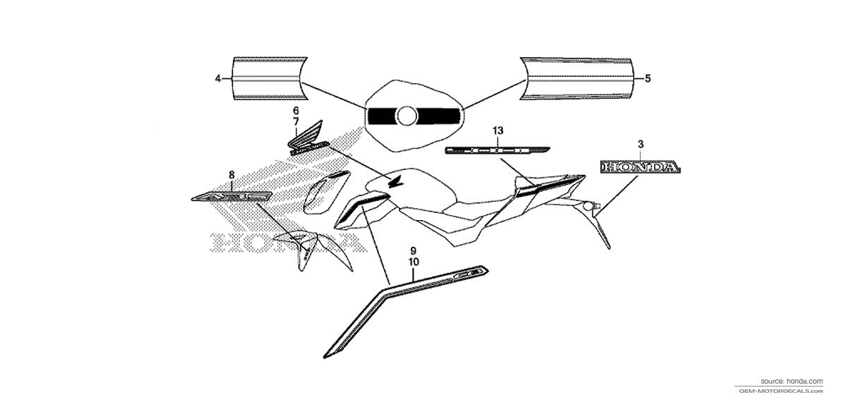 Stickers voor Honda CB500F 2018 - Zilver • Honda OEM Stickers