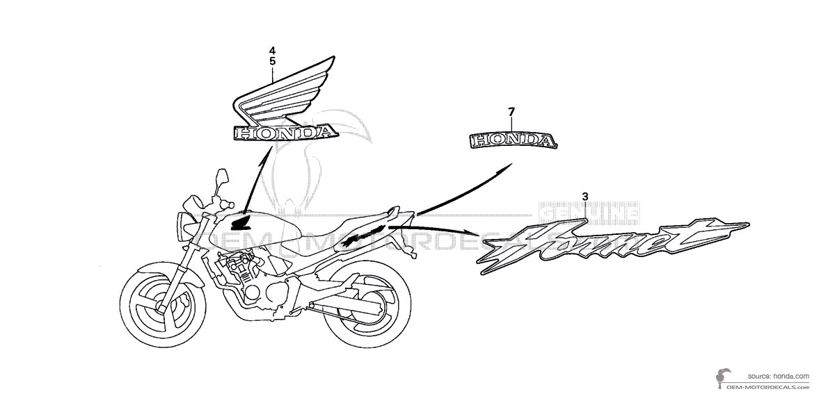 Stickers voor Honda CB600F HORNET 2003 - Zwart • Honda OEM Stickers