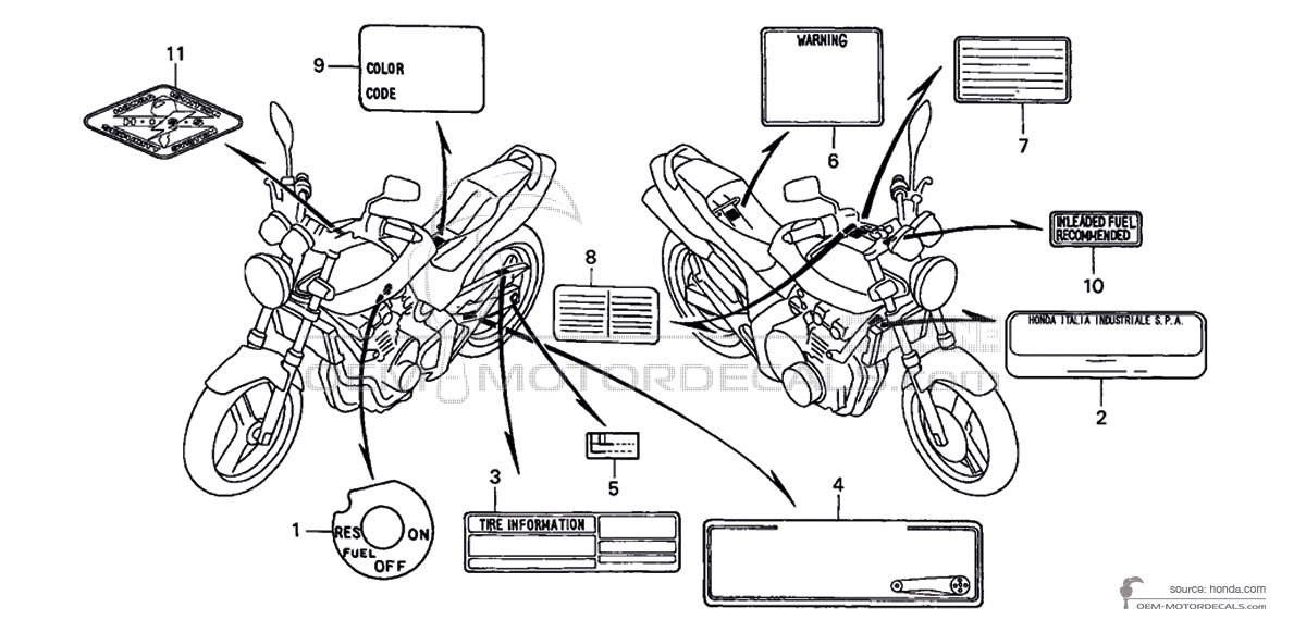 Aufkleber für Honda CB600F HORNET - Vorsichtsetiketten • Honda OEM-Aufkleber