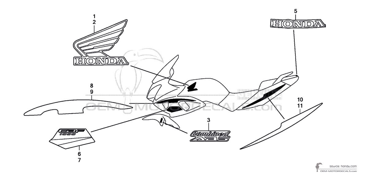 Stickers voor Honda CBF1000 2010 - Rood • Honda OEM Stickers