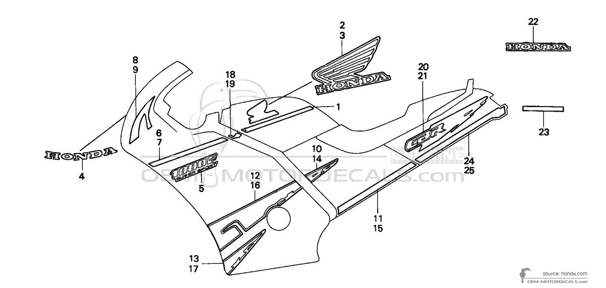 Naklejki do Honda CBR1000F 1992 - Czarny • Honda Naklejki OEM
