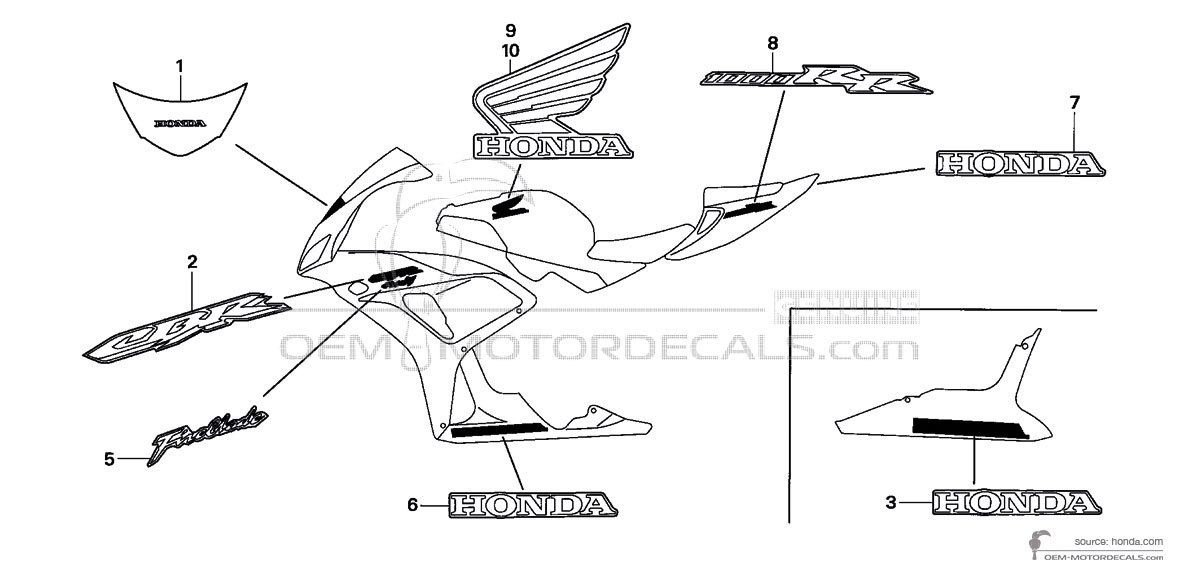 Aufkleber für Honda CBR1000RR FIREBLADE 2006 - Schwarz • Honda OEM-Aufkleber