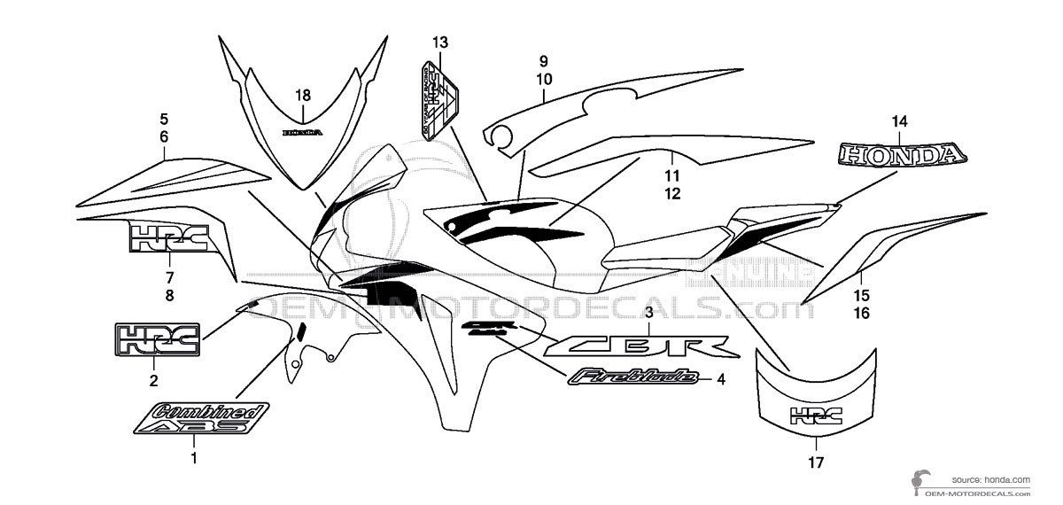 Decals for Honda CBR1000RR FIREBLADE 2009 - White • Honda OEM Decals Decals for Honda CBR1000RR FIREBLADE 2009 - White • Honda OEM Decals