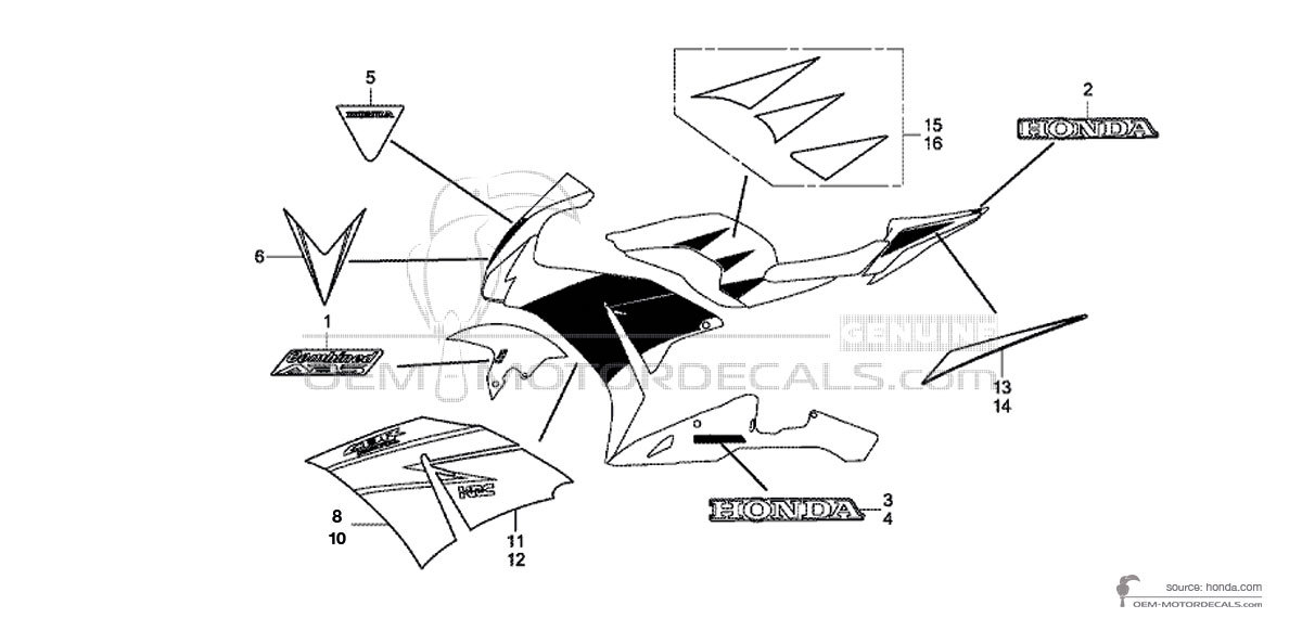 Pegatinas para HONDA CBR1000RR FIREBLADE 2013 - Blanco • Honda Pegatinas OEM