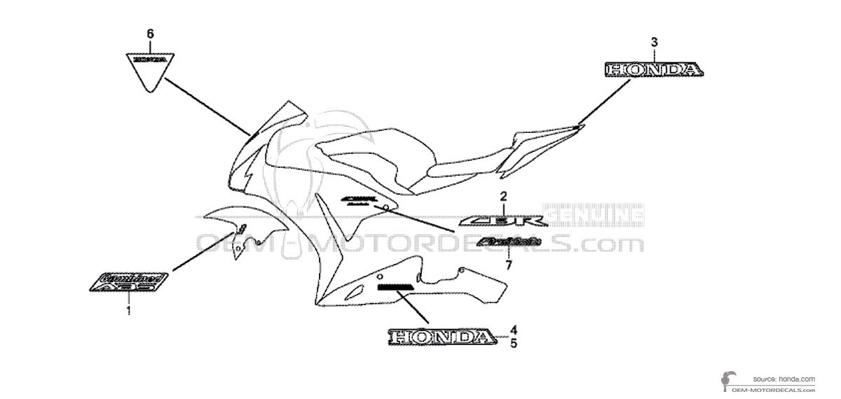 Decals for Honda CBR1000RR FIREBLADE 2013 - Black • Honda OEM Decals