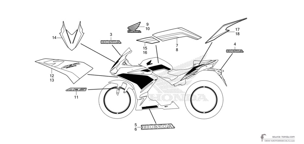 Decals for Honda CBR500R 2022 - Black • Honda OEM Decals