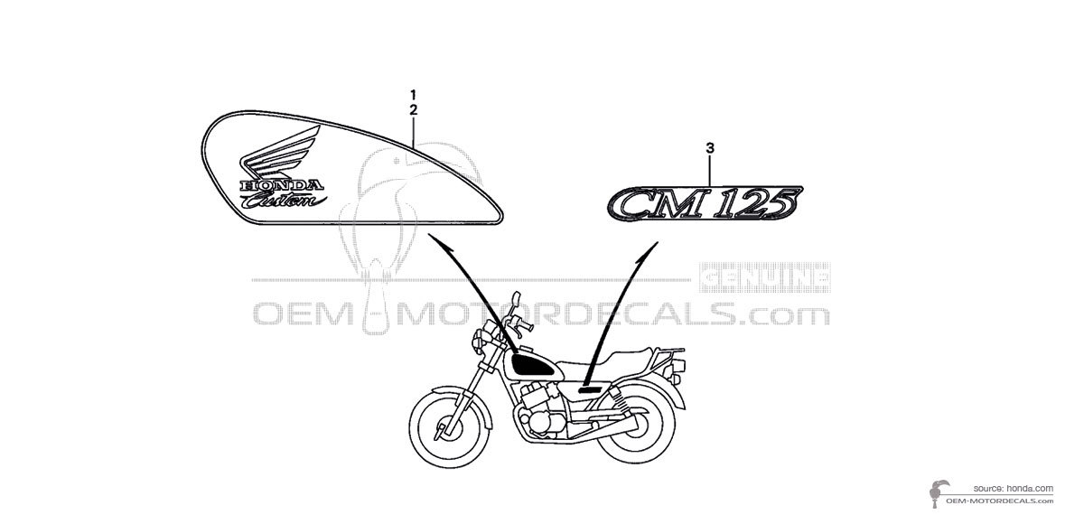 Decals for Honda CM125C CUSTOM 1999 - Red • Honda OEM Decals