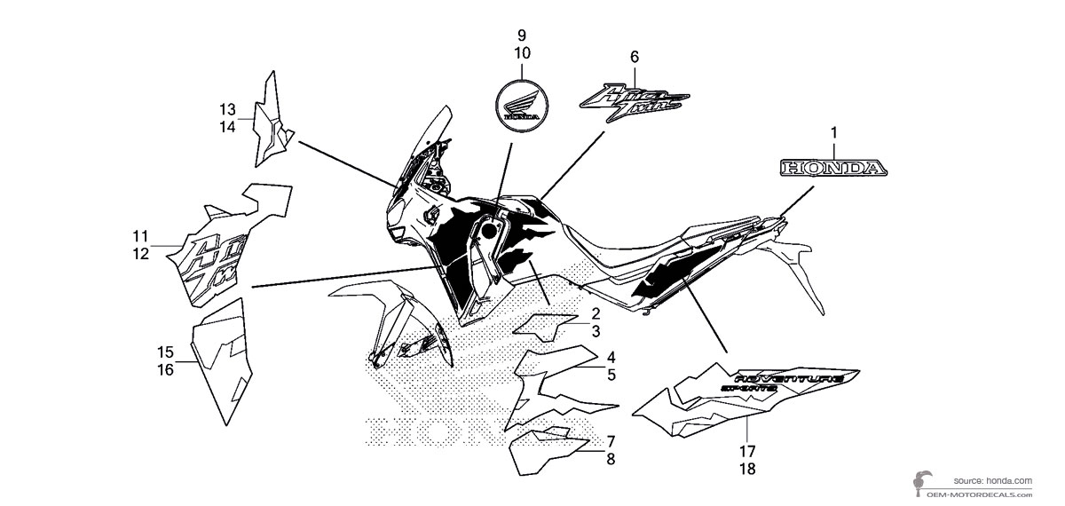 Adesivi per Honda CRF1100L AFRICA TWIN ADVENTURE SPORTS 2025 - Bianco • Honda Adesivi OEM