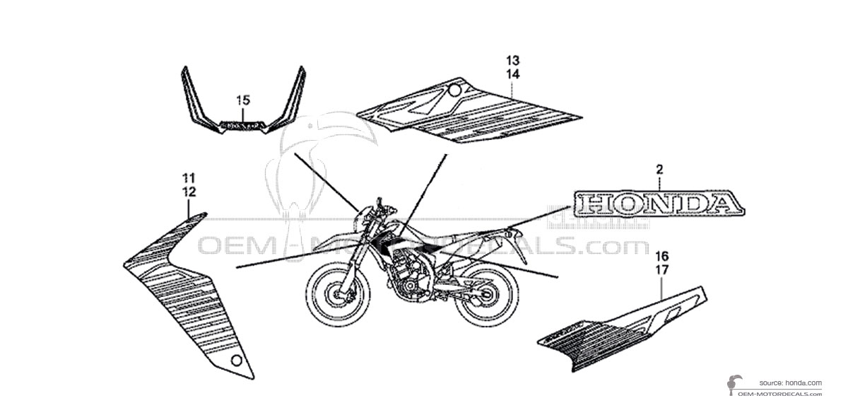 Pegatinas para Honda CRF250M 2016 - Rojo • Honda Pegatinas OEM