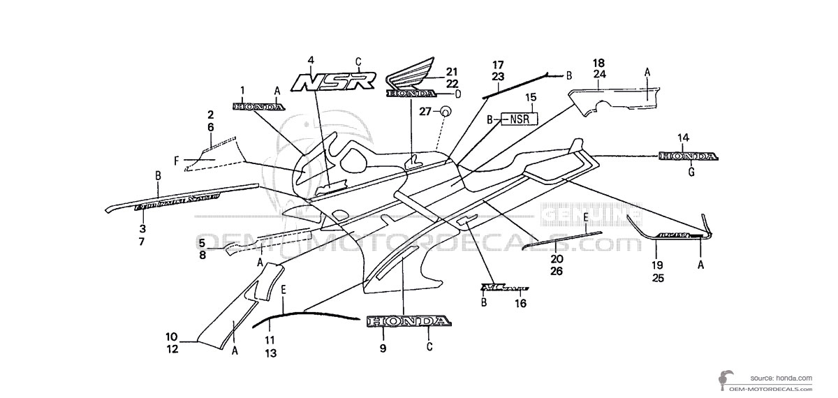 Autocollants pour Honda NSR125 1991 - Noir • Honda Autocollants OEM