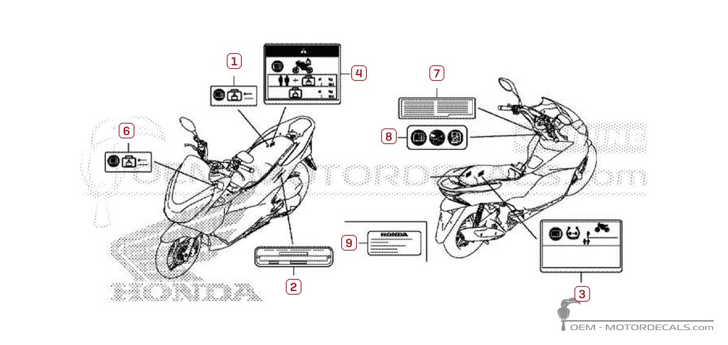 Autocollants pour Étiquettes d'avertissement • Honda Autocollants OEM Autocollants pour Étiquettes d'avertissement • Honda Autocollants OEM