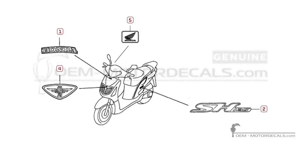 Adesivi per Honda SH125i 2003 • Honda Adesivi OEM