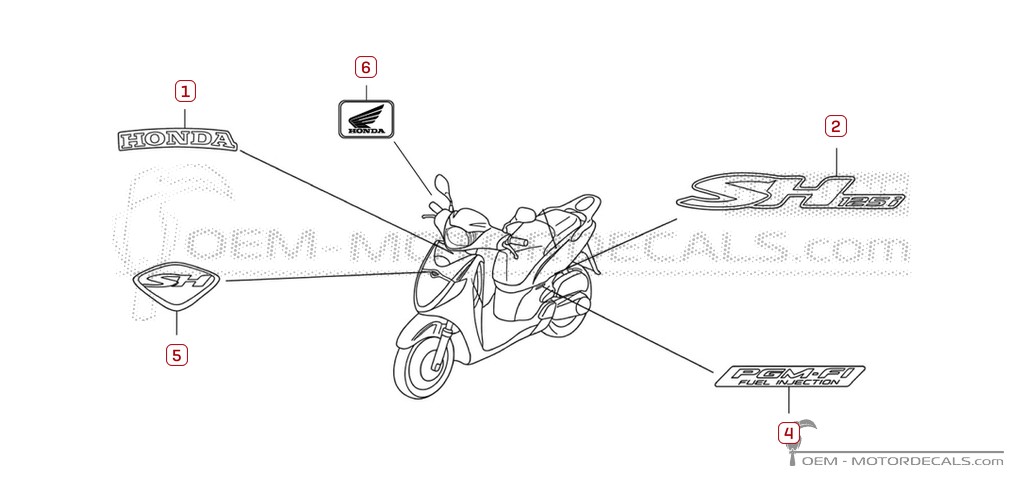 Adesivi per Honda SH125i 2007 • Honda Adesivi OEM