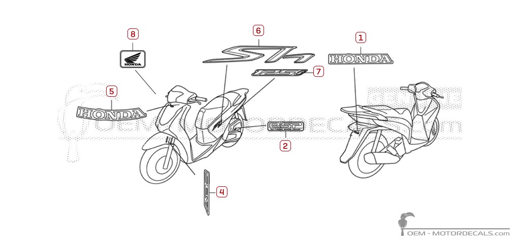 Aufkleber für Honda SH125i 2017 • Honda OEM-Aufkleber