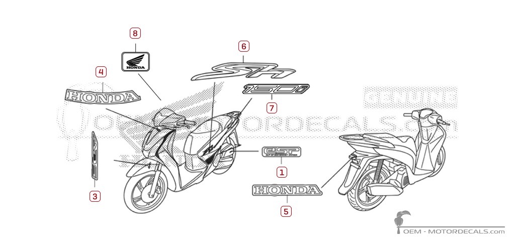 Adesivi per Honda SH150i 2014 • Honda Adesivi OEM Adesivi per Honda SH150i 2014 • Honda Adesivi OEM