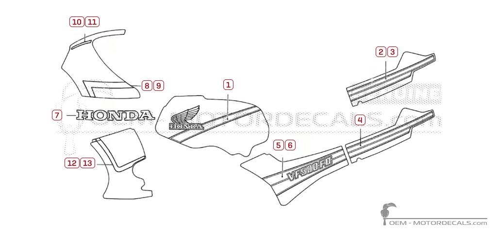 Decals for Honda VF500 FII Interceptor 1984 • Honda OEM Decals