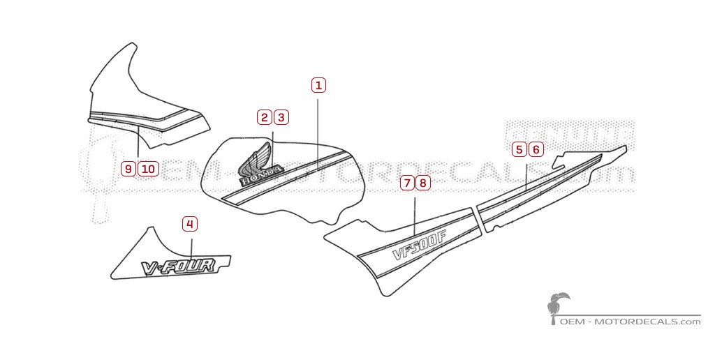 Stickers voor Honda VF500 F  1985 • Honda OEM Stickers