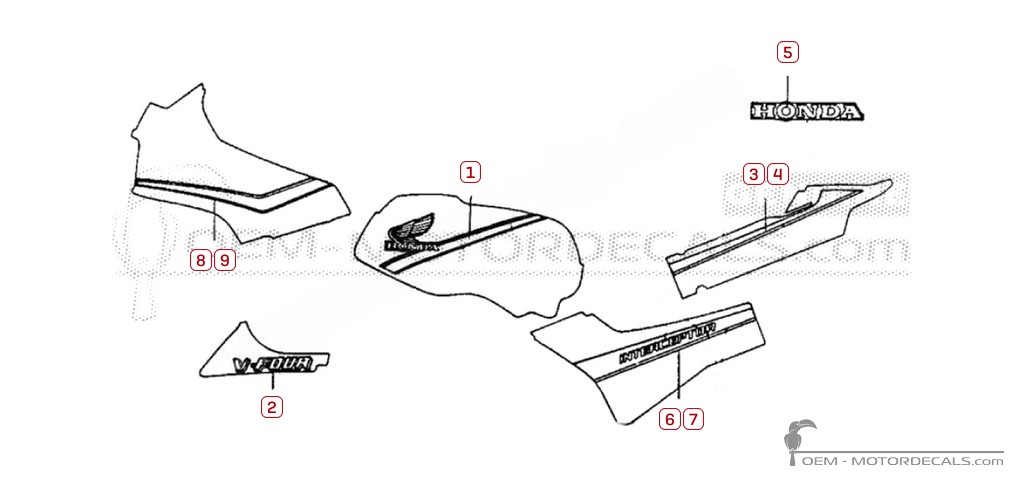Decals for Honda VF500 F Interceptor 1985 • Honda OEM Decals