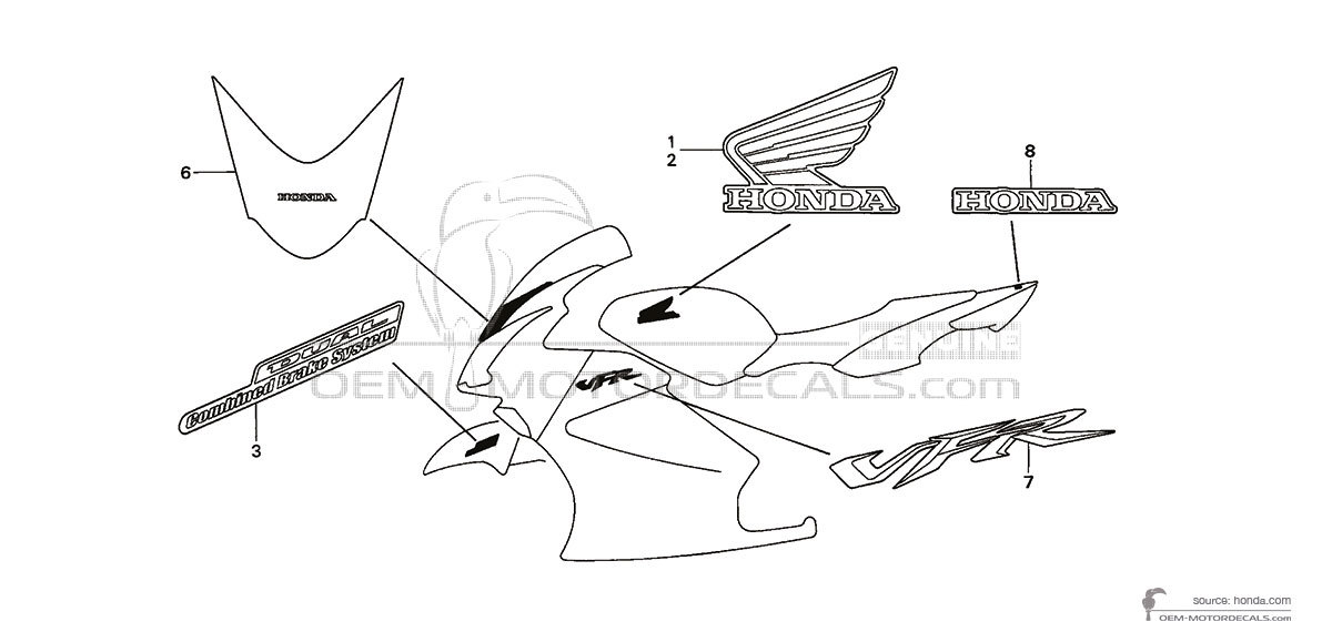 Naklejki do Honda VFR800 VTEC 2008 - Srebrny • Honda Naklejki OEM
