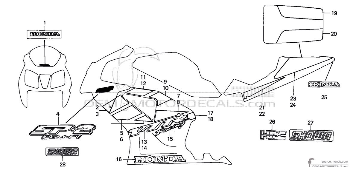 Aufkleber für Honda VTR1000 SP2 2003 - Weiss • Honda OEM-Aufkleber