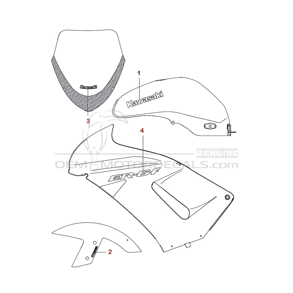 Autocollants pour Kawasaki EX650 ER6F 2008 - Vert • Kawasaki Autocollants OEM