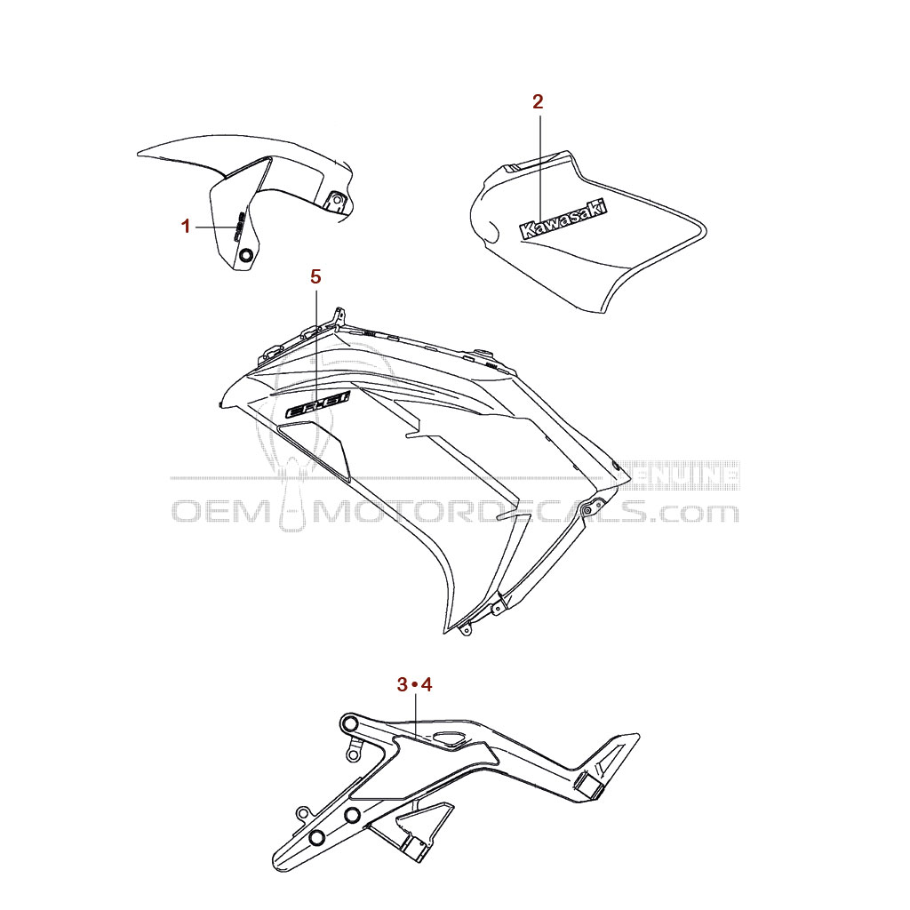 Stickers voor Kawasaki EX650 ER6F 2012 - Zwart • Kawasaki OEM Stickers