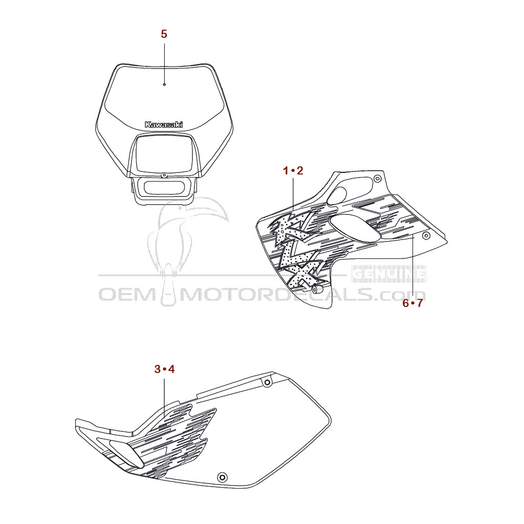 Decals for Kawasaki KLX250 1995 - White • Kawasaki OEM Decals