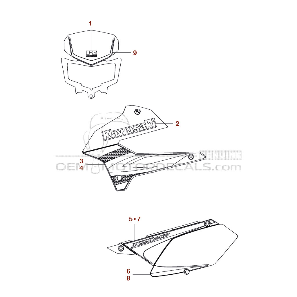 Adesivi per Kawasaki KLX250 2009 - Ebony • Kawasaki Adesivi OEM