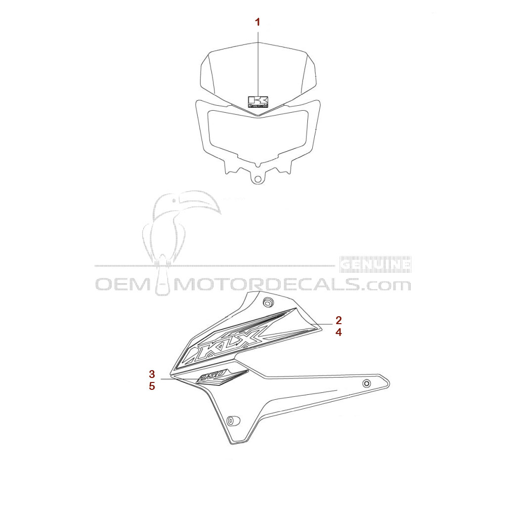 Autocollants pour Kawasaki KLX250 2018 - Blanc • Kawasaki Autocollants OEM