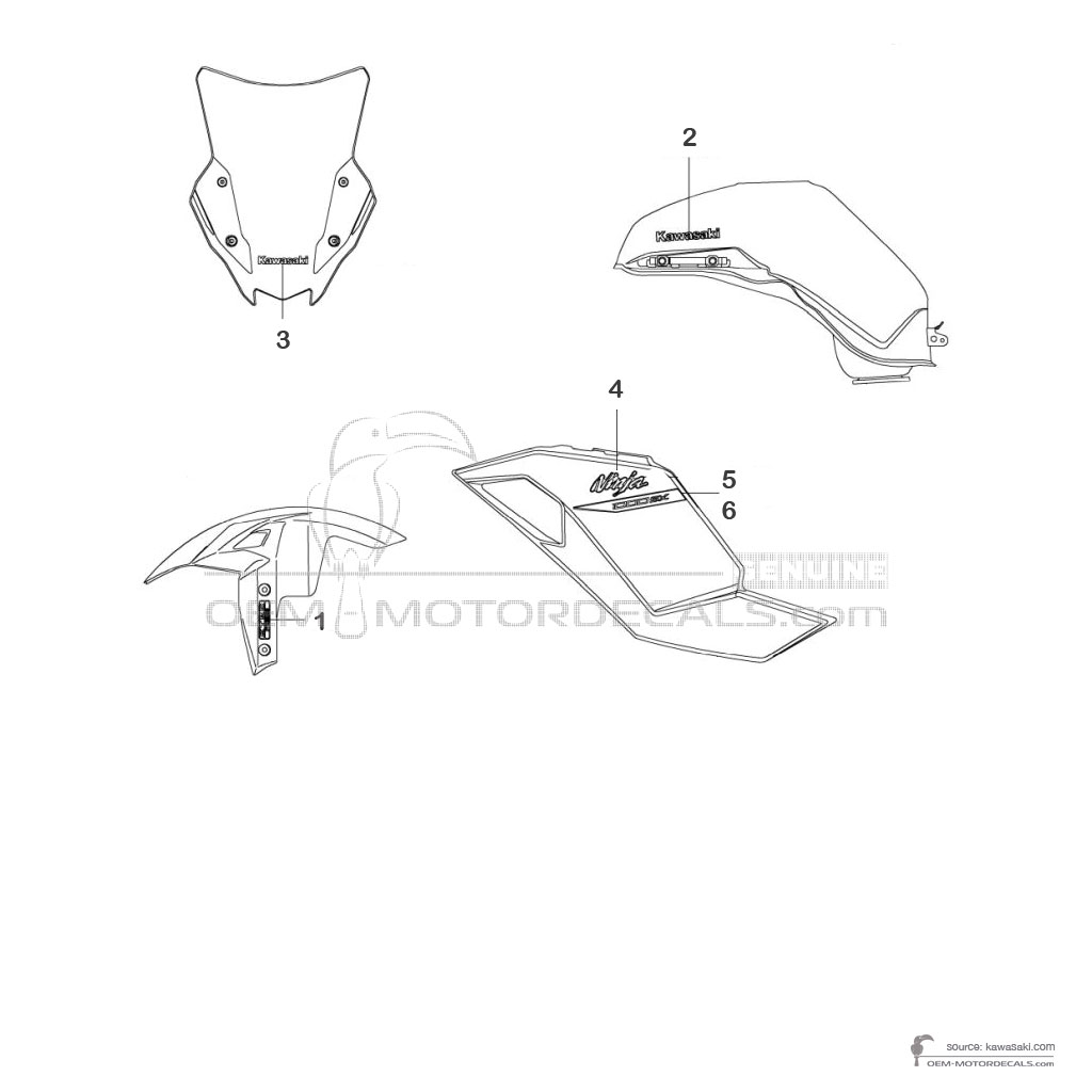 Pegatinas para Kawasaki NINJA 1000SX 2021 - Negro • Kawasaki Pegatinas OEM