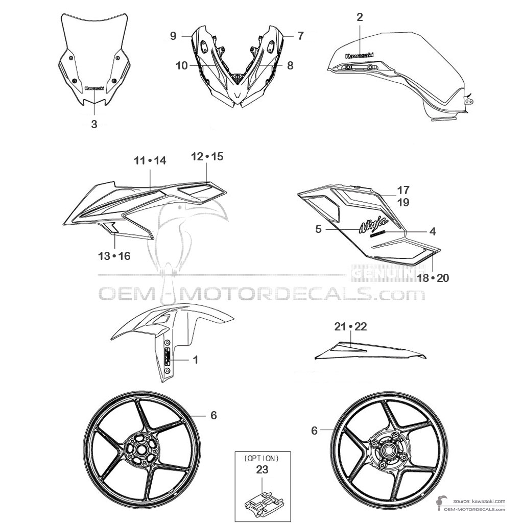 Autocollants pour Kawasaki NINJA 1000SX 2024 - Noir • Kawasaki Autocollants OEM