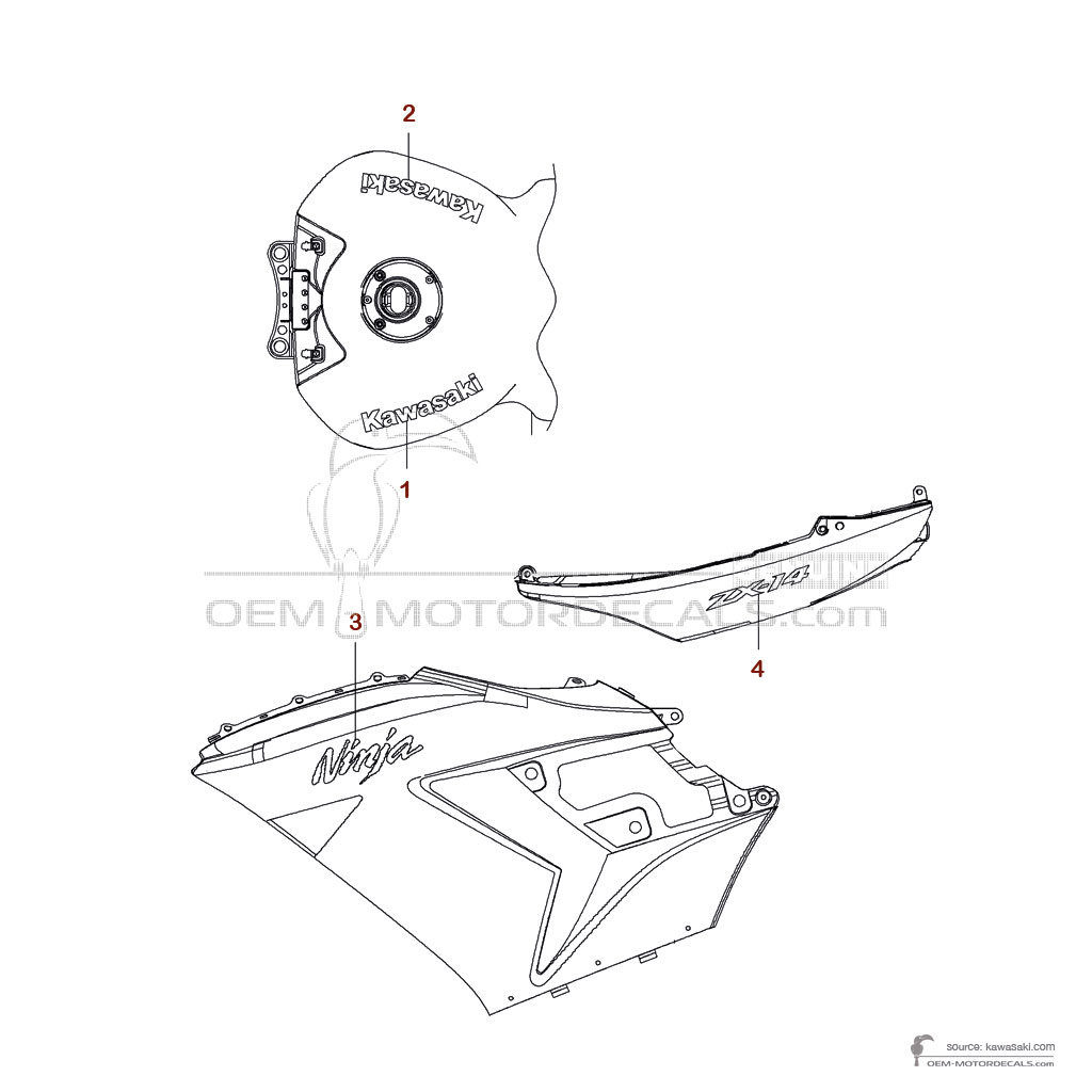Adesivi per Kawasaki NINJA ZX14 2010 - Rosso • Kawasaki Adesivi OEM